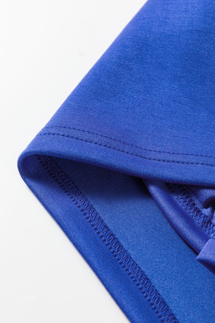 Dark Blue Half Zip Sporty Pullover Mini Skirt 2pcs Outfit