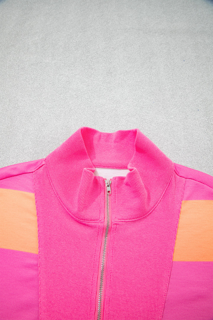 Yellow Stripe Seam Detail Half Zip Tee Casual Shorts 2pcs Set