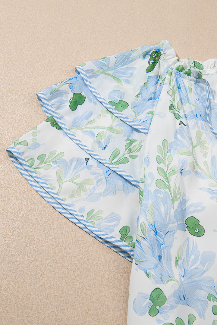 Orange Floral Contrast Edge Layered Short Sleeve Mini Dress