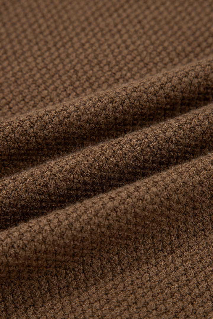 Dark Brown Color Block Knit Striped Sleeve Detail Casual Sweater