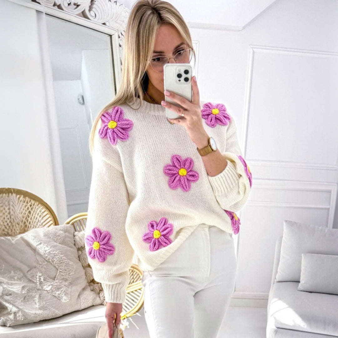 White Floral Crochet Chunky Knit Sweater