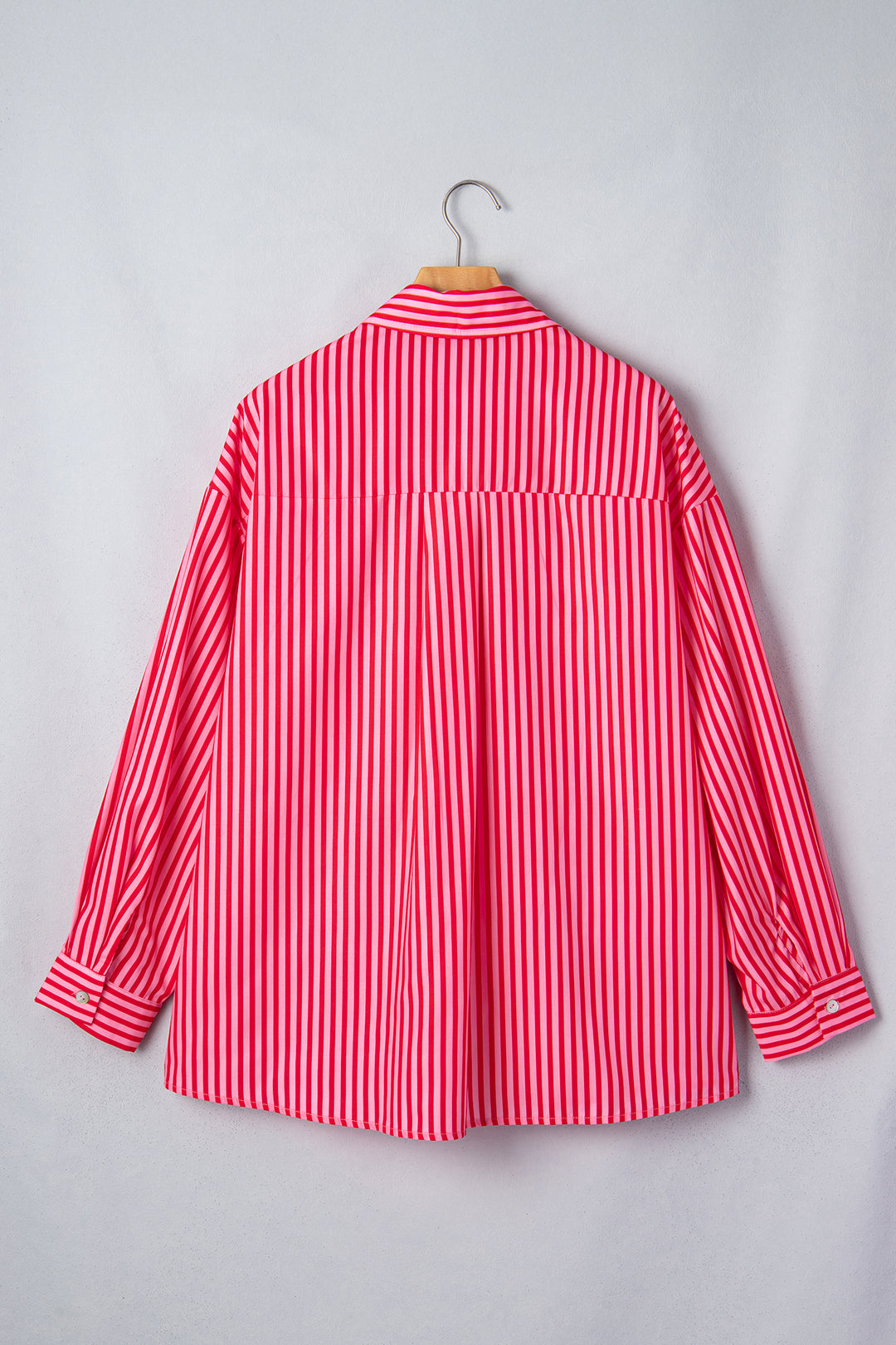 Red Stripe Button-Up Shirt Long Sleeve Patch Pocket Casual Shirt