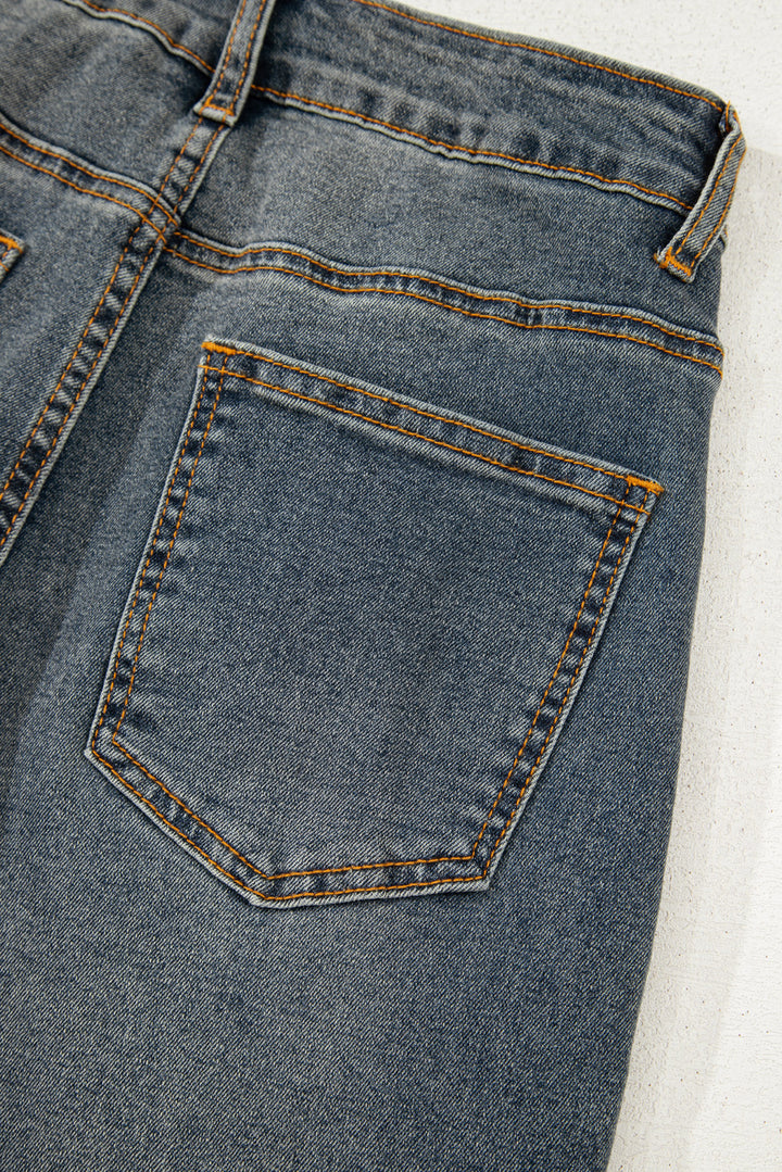 Sail Blue Exposed Stitching Loose Straight High Waist Jeans