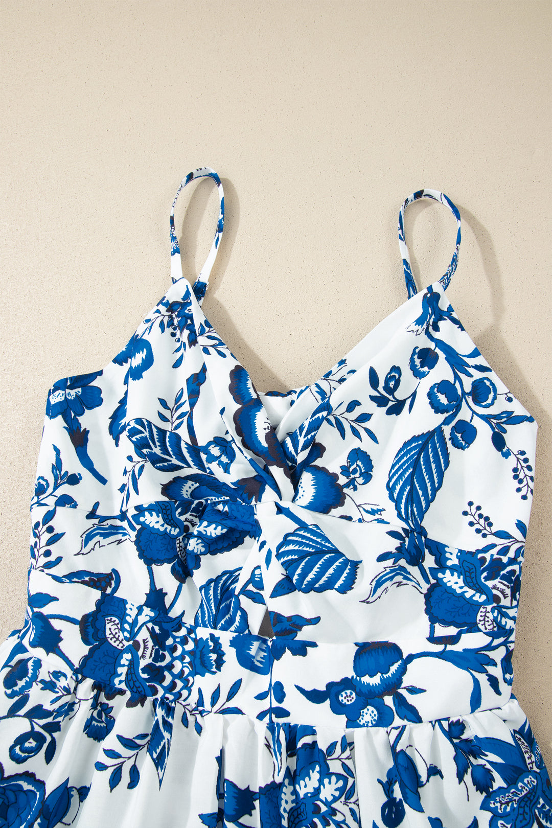 Sky Blue Twisted Bust Spaghetti Straps Backless Floral Maxi Dress