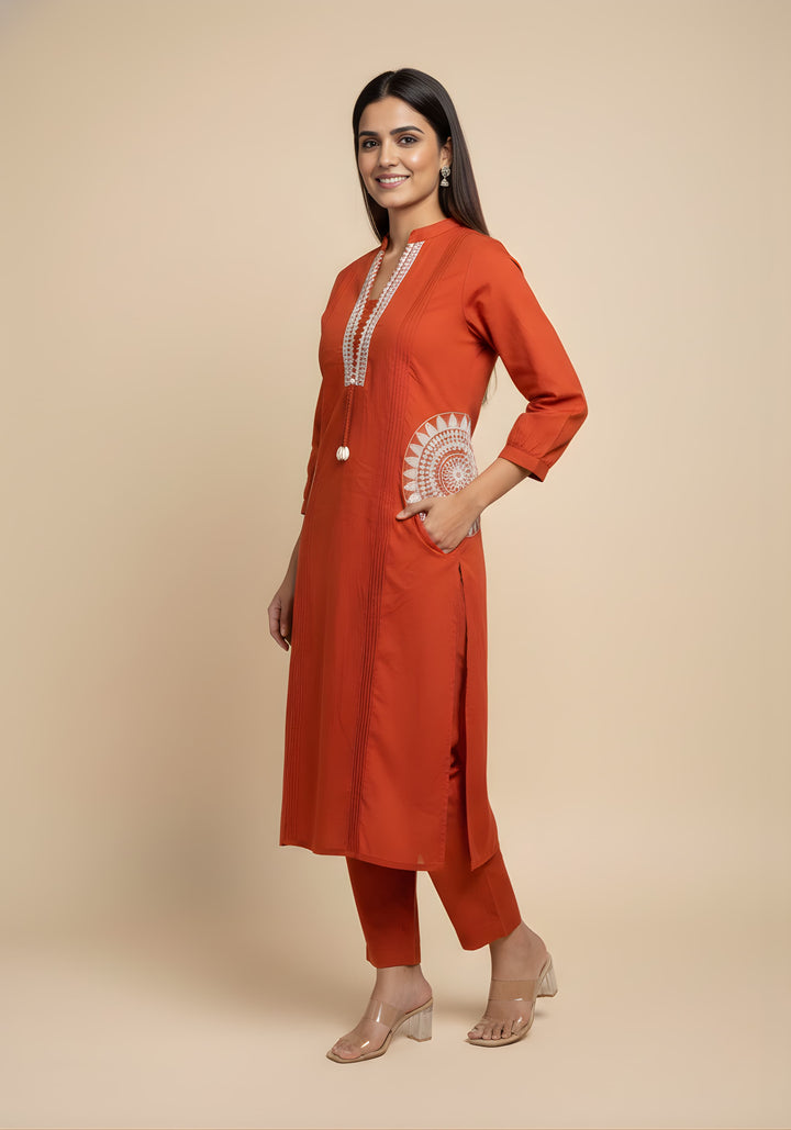 Embroidered Straight Kurta Set with Pants