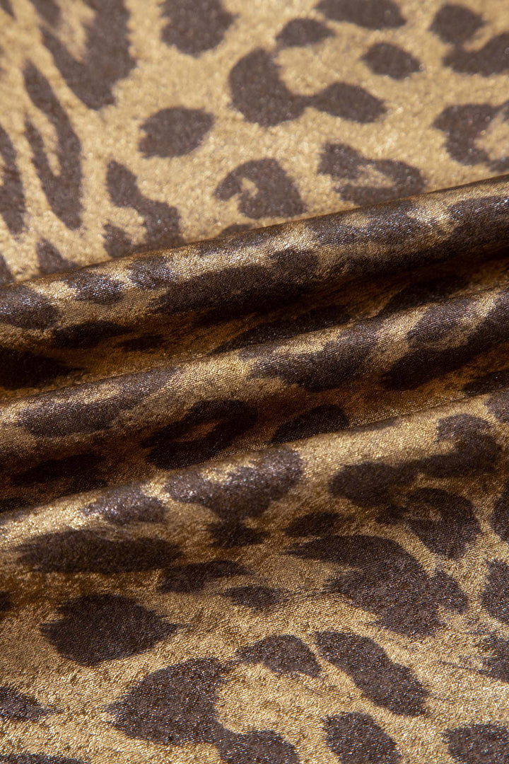 Gold Half Sleeve Metallic Leopard Print Blouse
