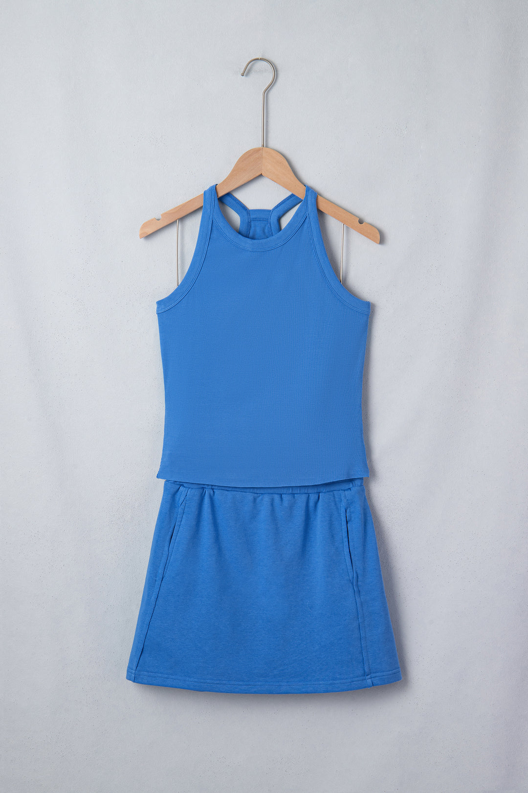Sky Blue Slim Tank Top Elastic Waist Mini Skort 2pcs Outfit