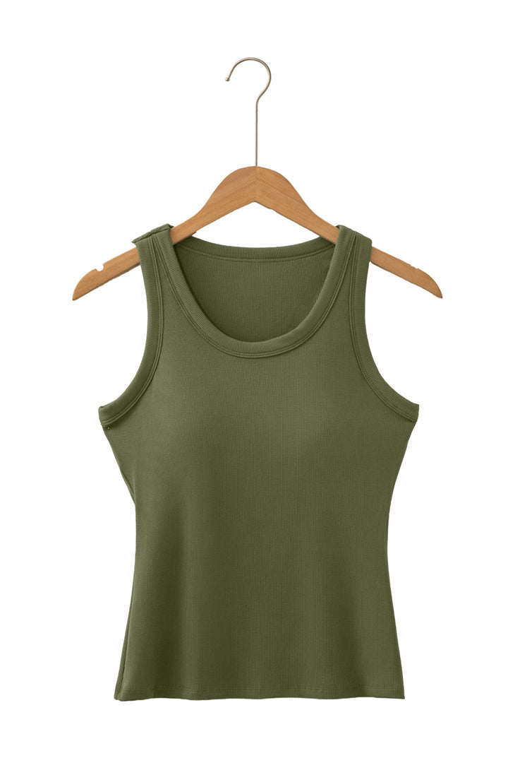 Black Slim Ribbed Padded Tank Top