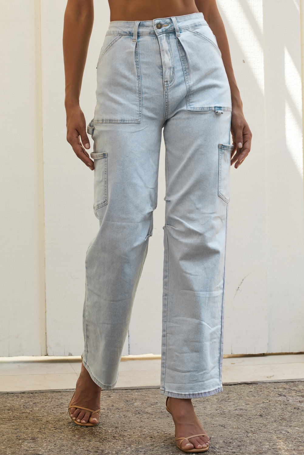 Sky Blue Multi Pocketed Y2K Street Fashion Shift Jeans