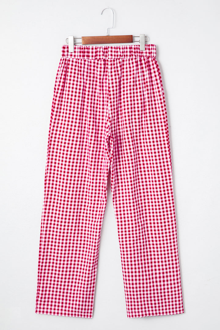 Fiery Red Plaid Casual Loose Trousers