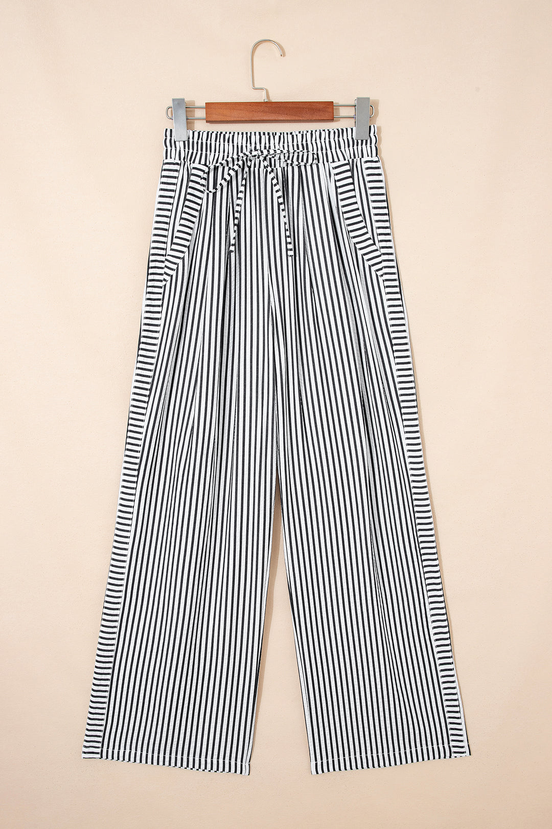 Black Stripe Wide Leg Casual Pants
