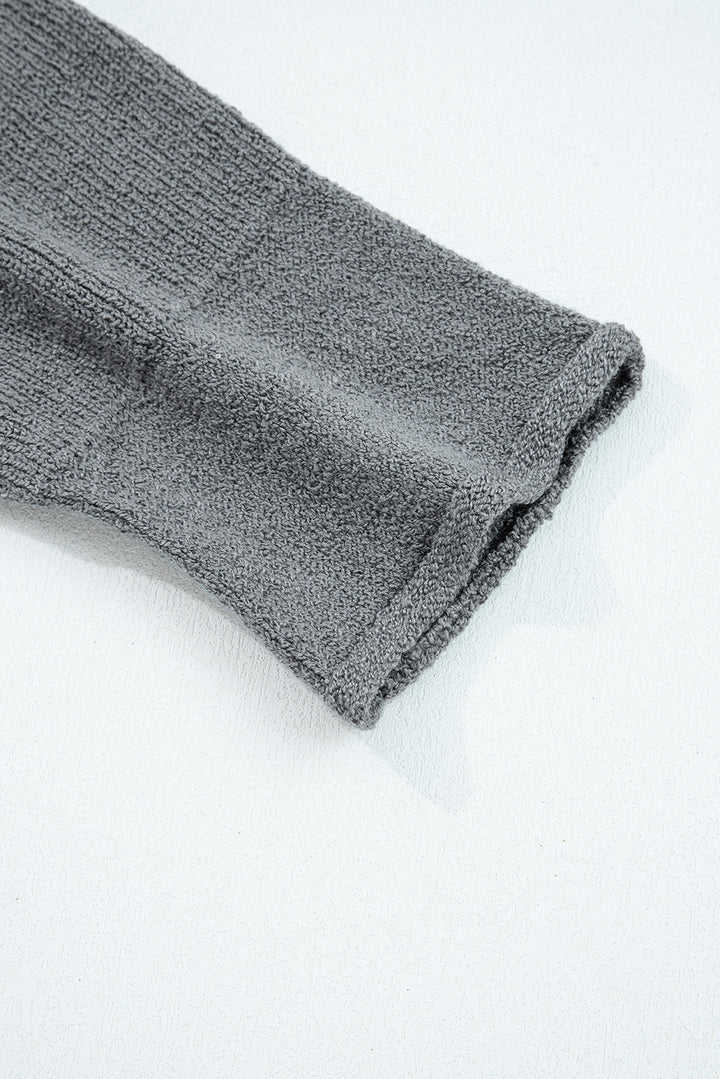 Medium Grey Raw Edge Uneven Hem Patchwork Drop Shoulder Sweater