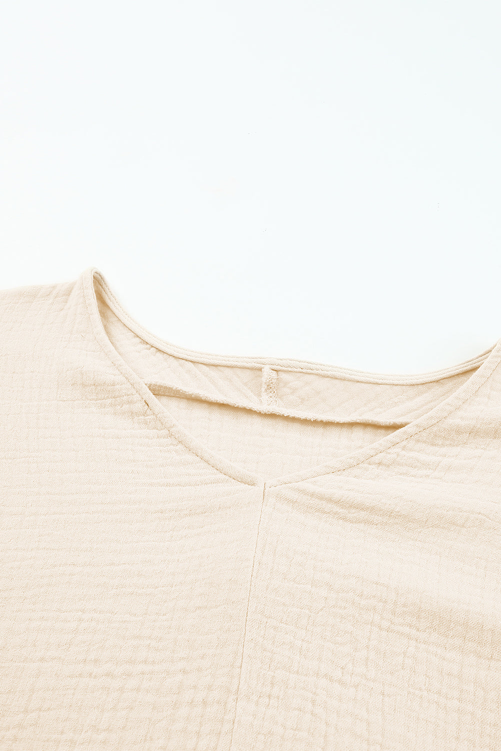 Apricot Frayed Batwing Sleeve Textured Cotton Blouse