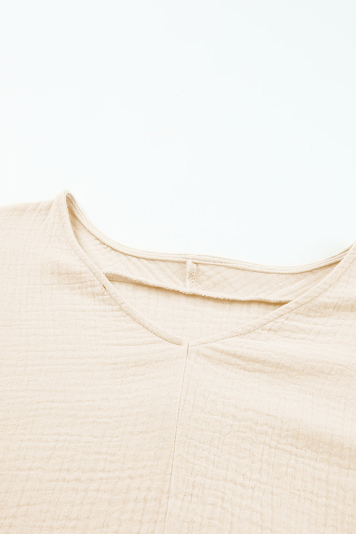 Apricot Frayed Batwing Sleeve Textured Cotton Blouse