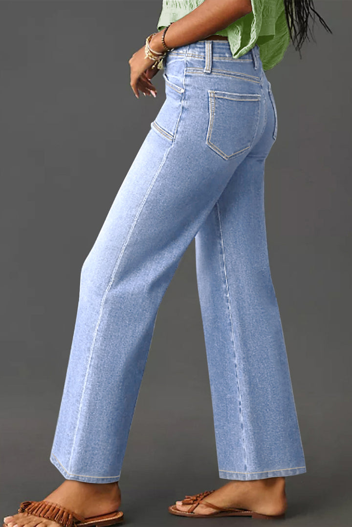 Beau Blue Loose Straight Leg Cropped High Waist Jeans