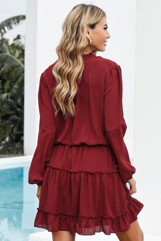 V Neck Long Sleeve Ruffle Tiered Mini Dress | Women