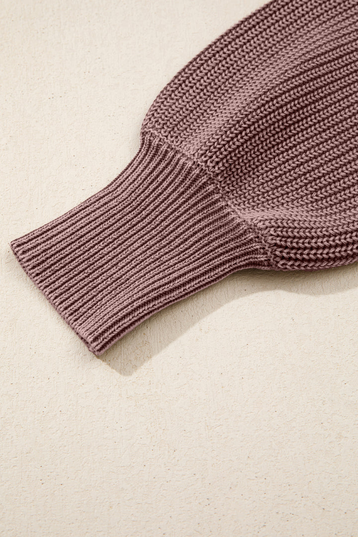 Dark Brown Mineral Washed Knit Button Polo Collar Loose Sweater