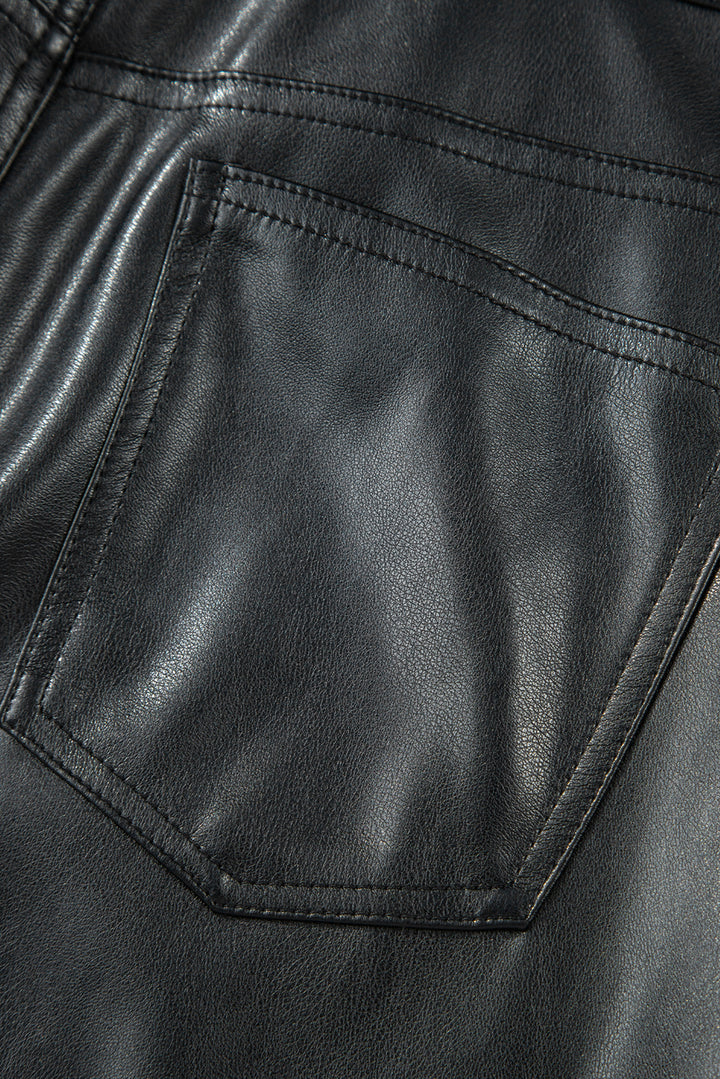 Black Faux Leather Side Slit Maxi Skirt