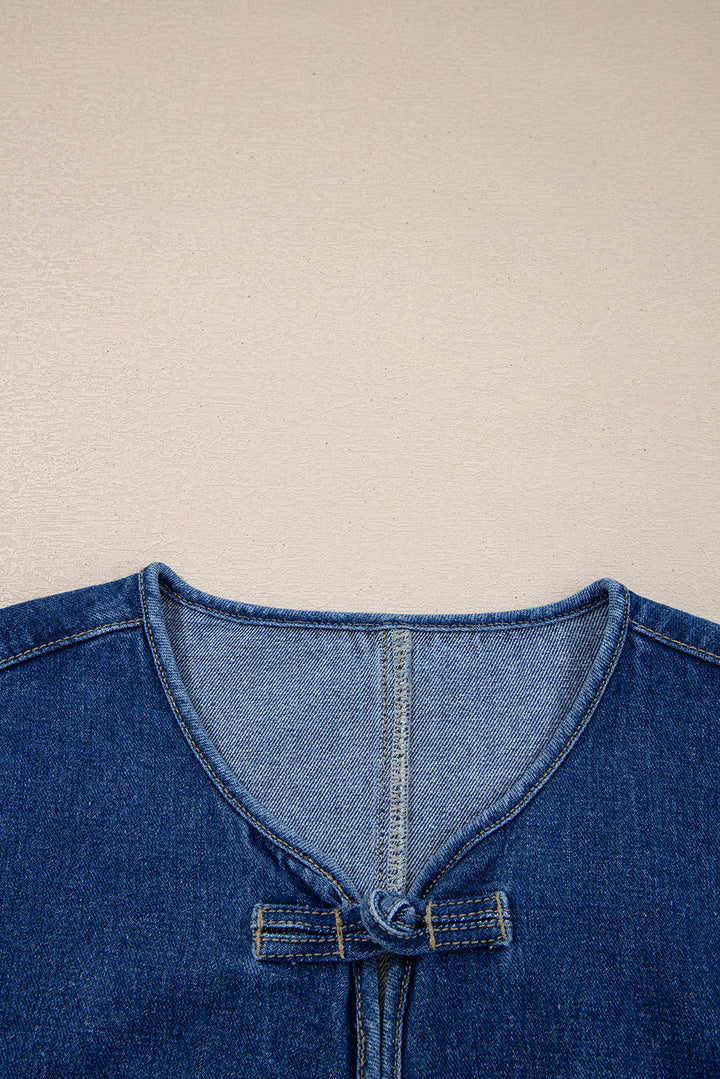 Sail Blue Vintage Fastening Big Patched Pockets Straight Cut Deep Wash Denim Jacket