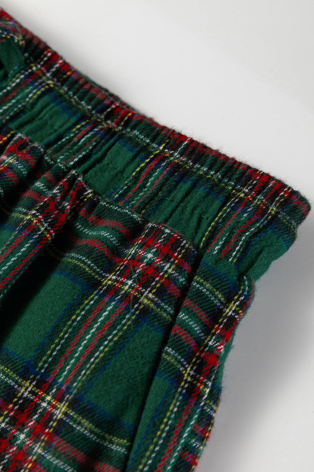 Green Plaid Contrast Patched Christmas Holiday Long Sleeve Shirt and Short 2pcs Pajama Set