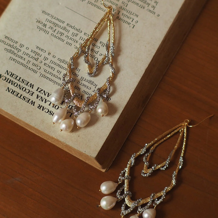 Natural Pearl European and American-style Niche Designer Retro Vintage Medieval Alexis Bittar Earrings