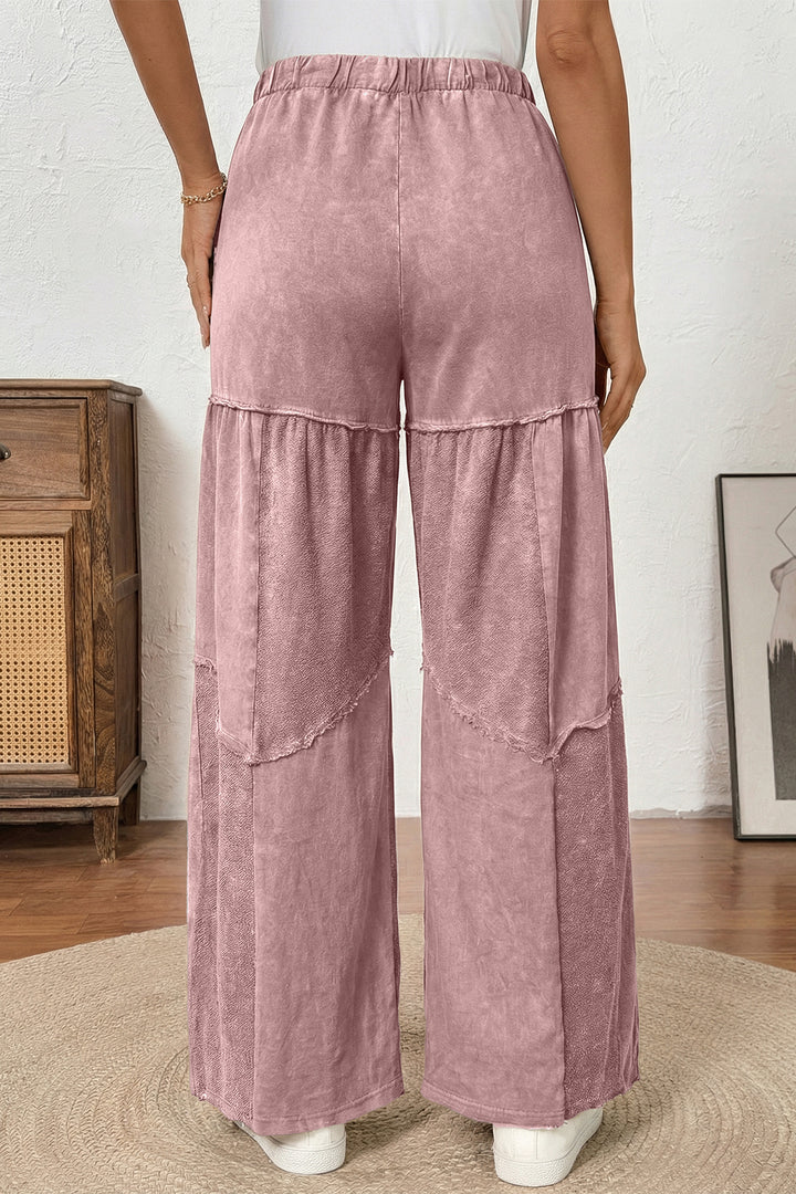 Careys Mineral Wash Tiered Wide Leg Patchwork Drawstring Pants