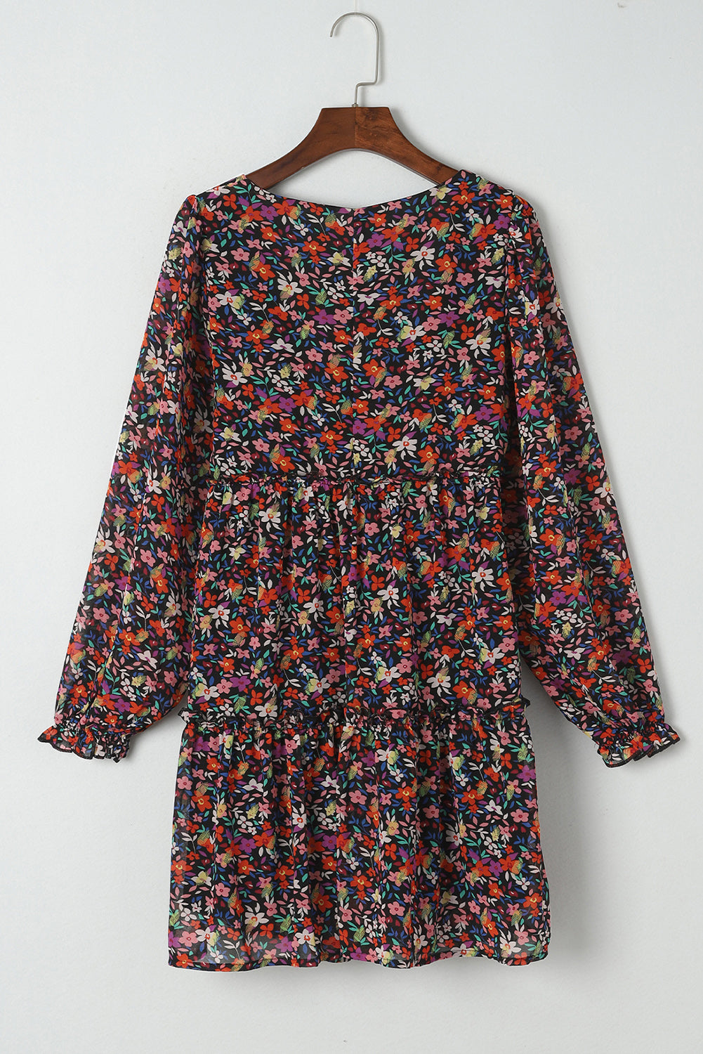 Wrapped V Neckline Long Sleeve Floral Dress