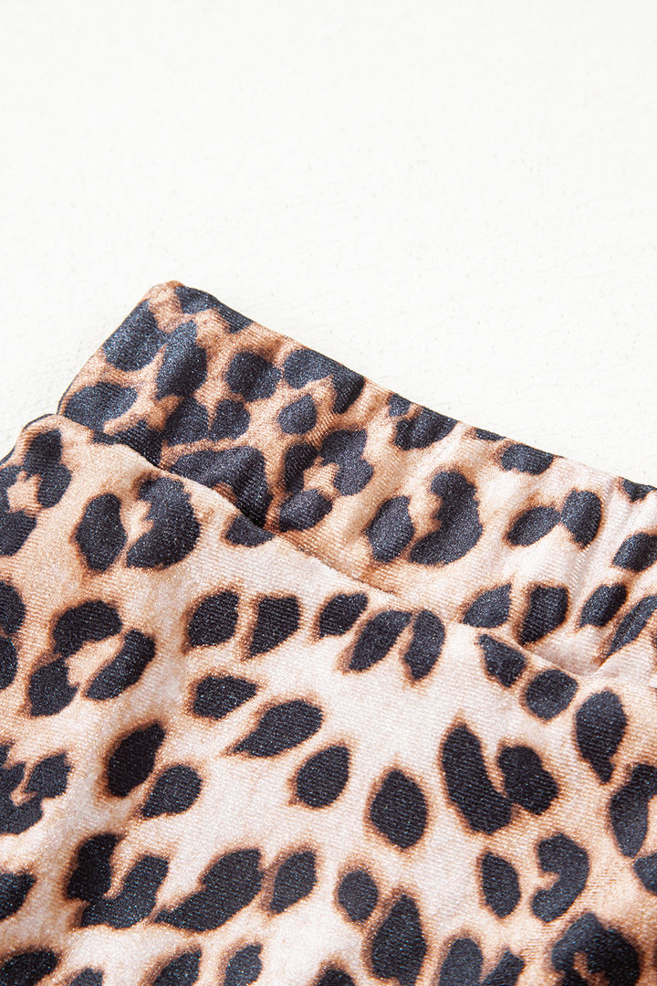 Brown Leopard Tiered Patchwork Hot Mini Skirt