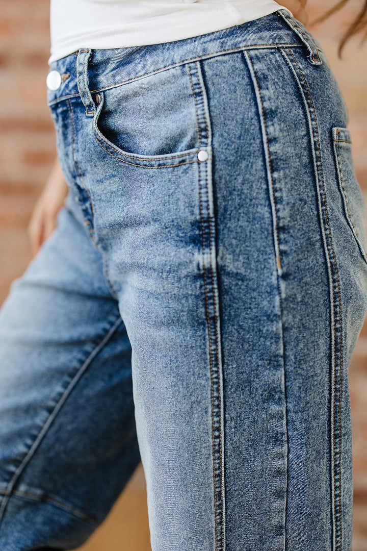 Dusk Blue Vintage Washed Seam Detail Shift Jeans