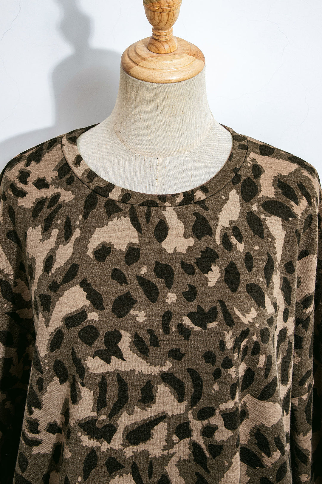 Brown Leopard Print Raw Seam Patchwork Pullover Drawstring Loose Pant Set