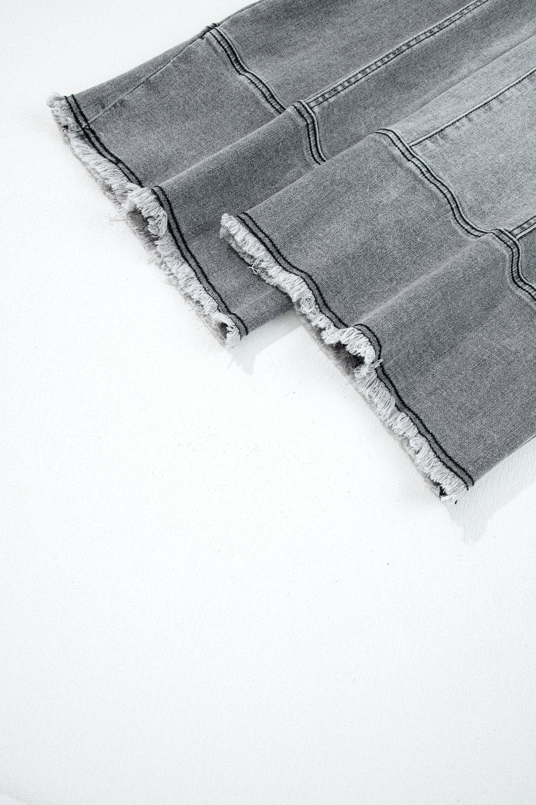 Gray Drawstring Seam Detail Raw Hem Wide Leg Denim Pants