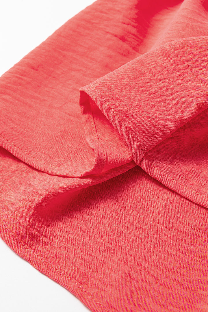 Coral Contrast Ricrac Trim V Neck Button Down Long Sleeve Shirt