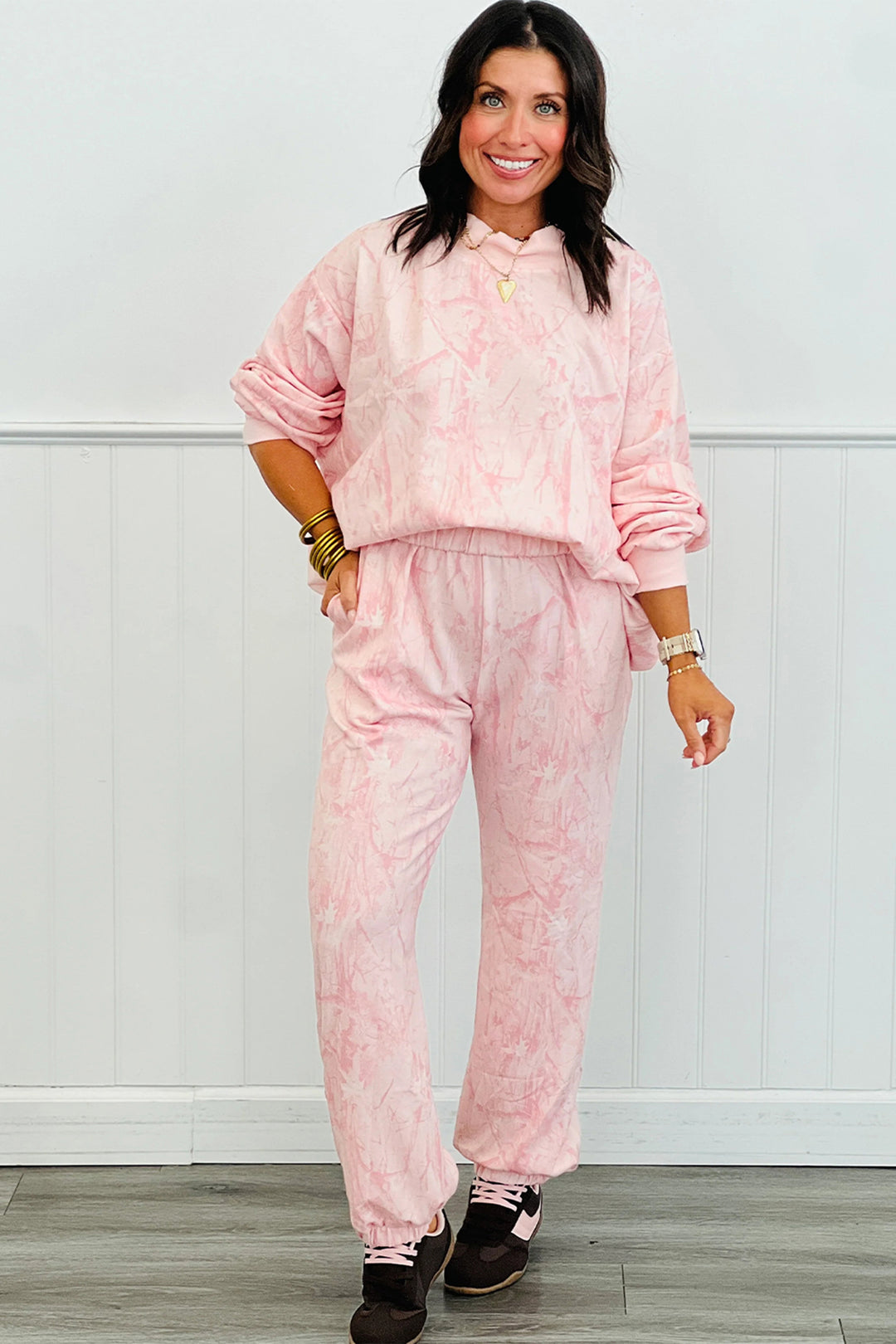 Pink Camo Print Jogger Pants Set