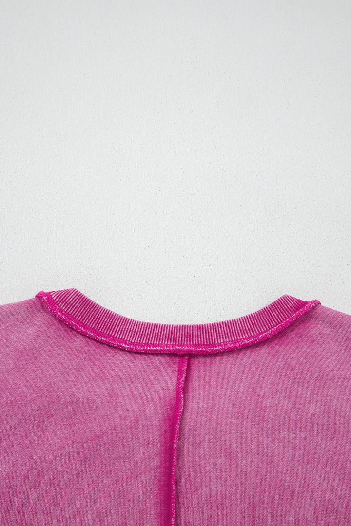 Rose Red Mineral Wash Exposed Seam Side Slit Sweatshirt