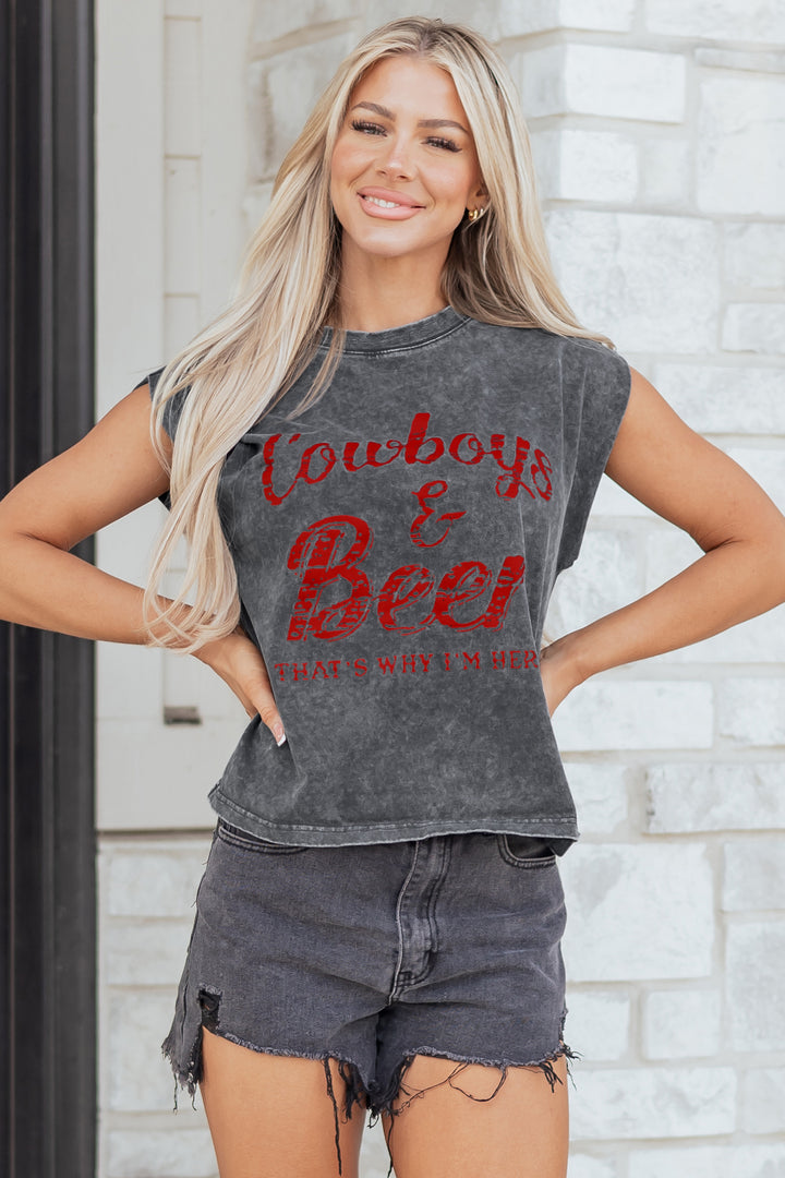 Sleet Cowboy &amp; Beer Western Graphic Mineral Wash Tank Top