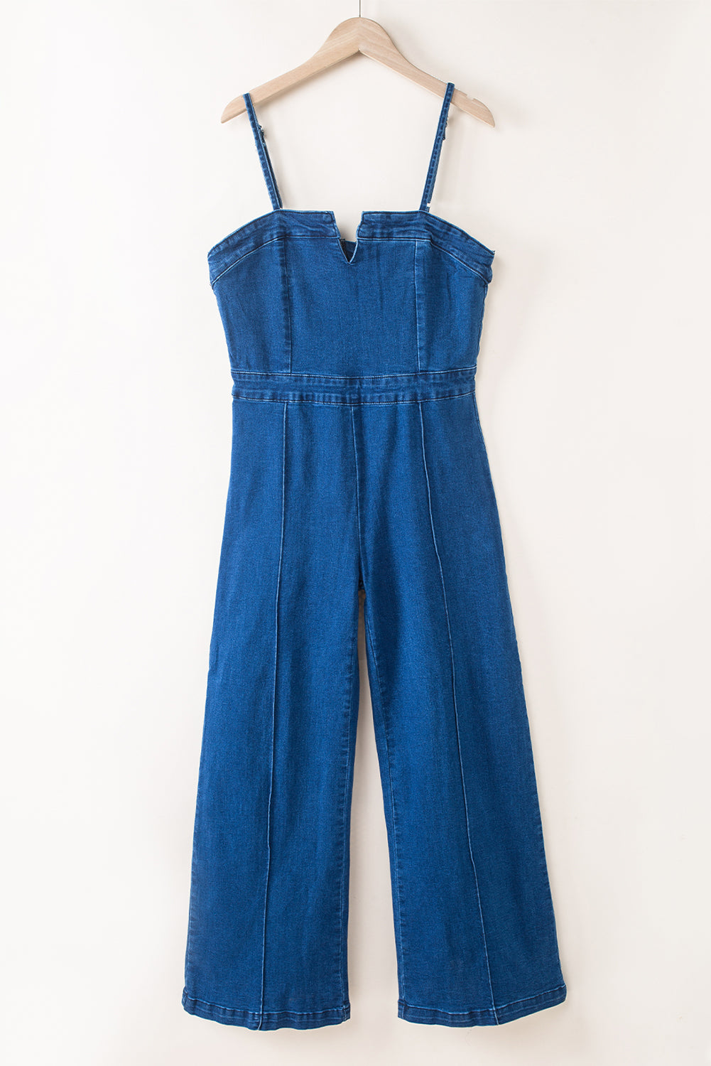 Blue Spaghetti Straps Notch V Denim Jumpsuit | Women