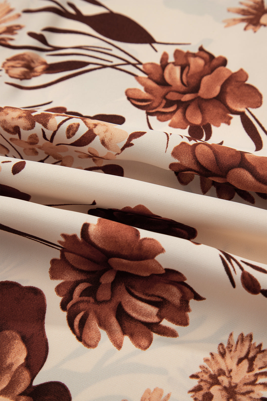 Brown Floral Print Button Down Poet Sleeve Shirt