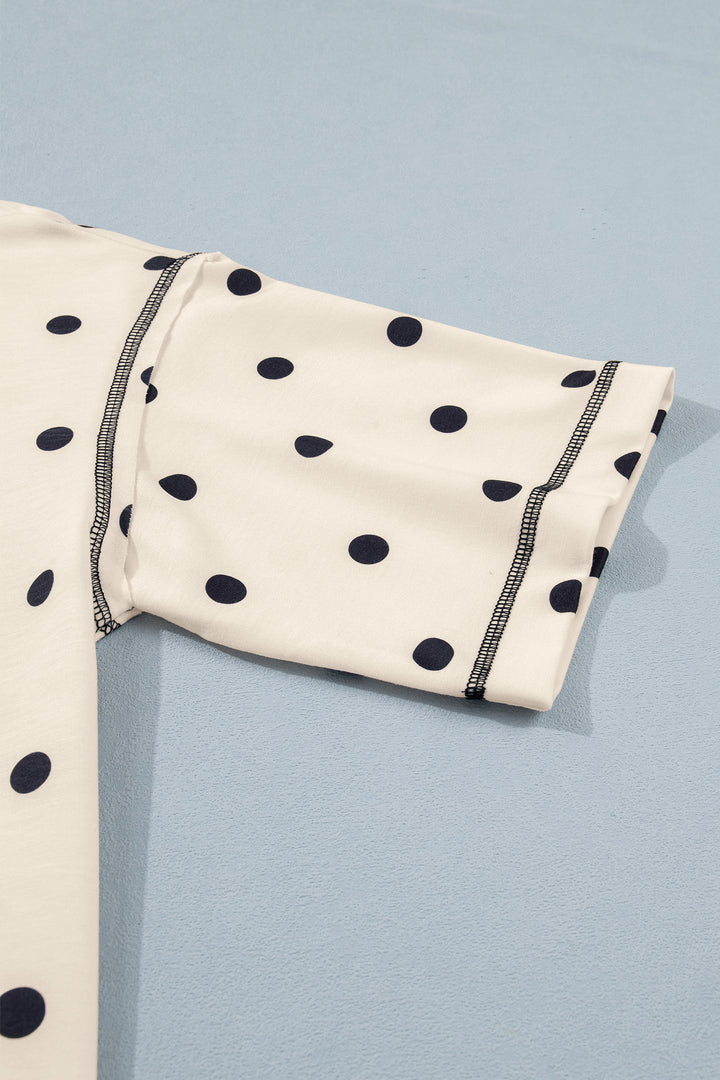 White Exposed Seam Detail Polka Dot Loose Tee Drawstring Shorts Set