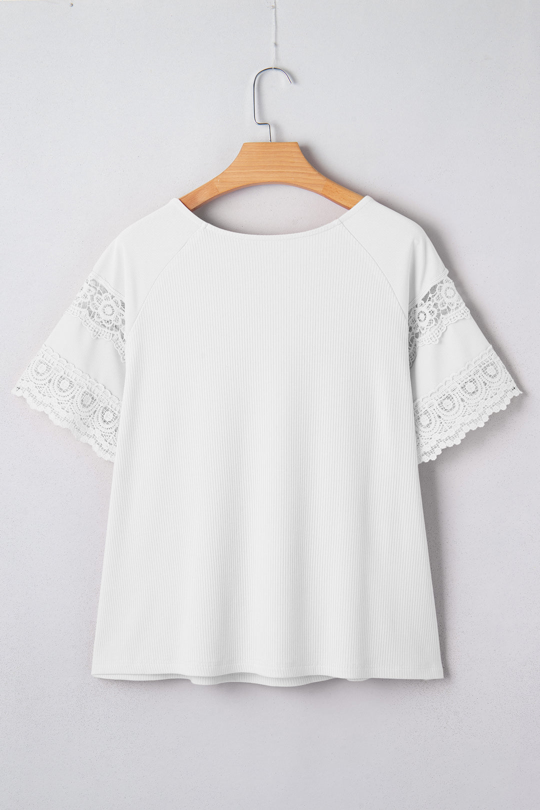 Black Ribbed Lace Patchwork Short Sleeve Top