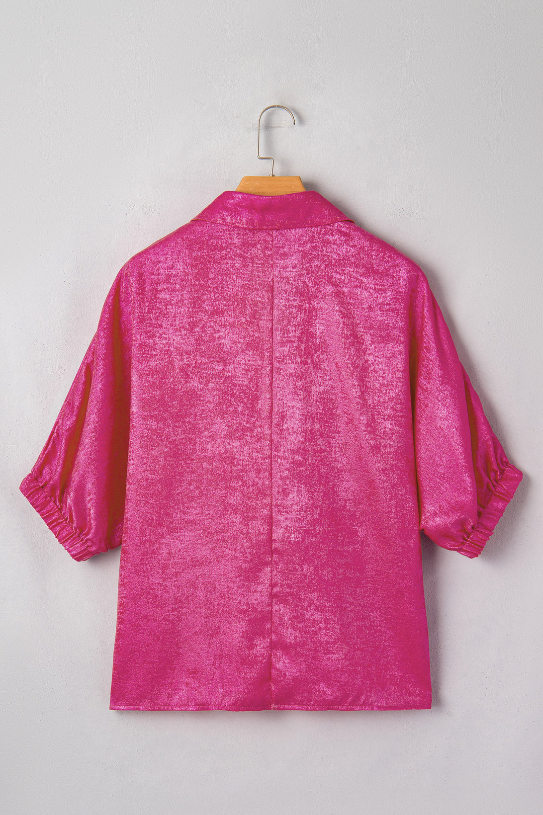 Casual Collared V Neck Half Sleeve Metallic Top