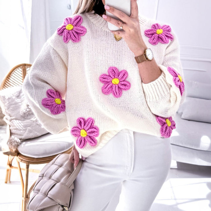White Floral Crochet Chunky Knit Sweater