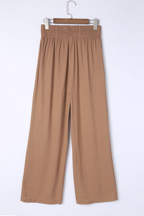 Brown Drawstring Elastic Waist Casual Wide Leg Pants | Women