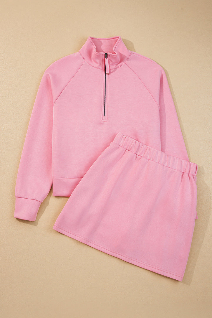 Pink Half Zip Sporty Pullover Mini Skort 2pcs Outfit