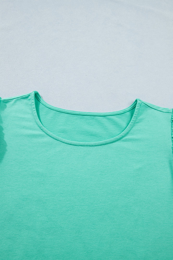 Mint Green Eyelet Lace Ruffled Cap Sleeve Top