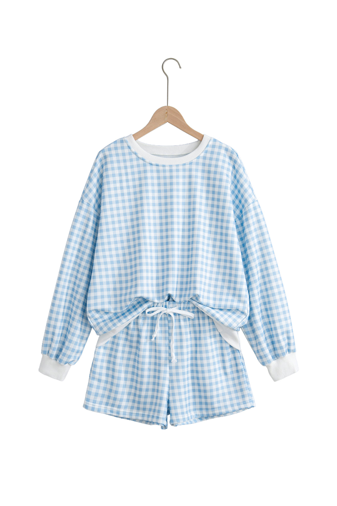 Yellow Plaid Baggy Pullover Drawstring Casual Shorts 2pcs Outfit