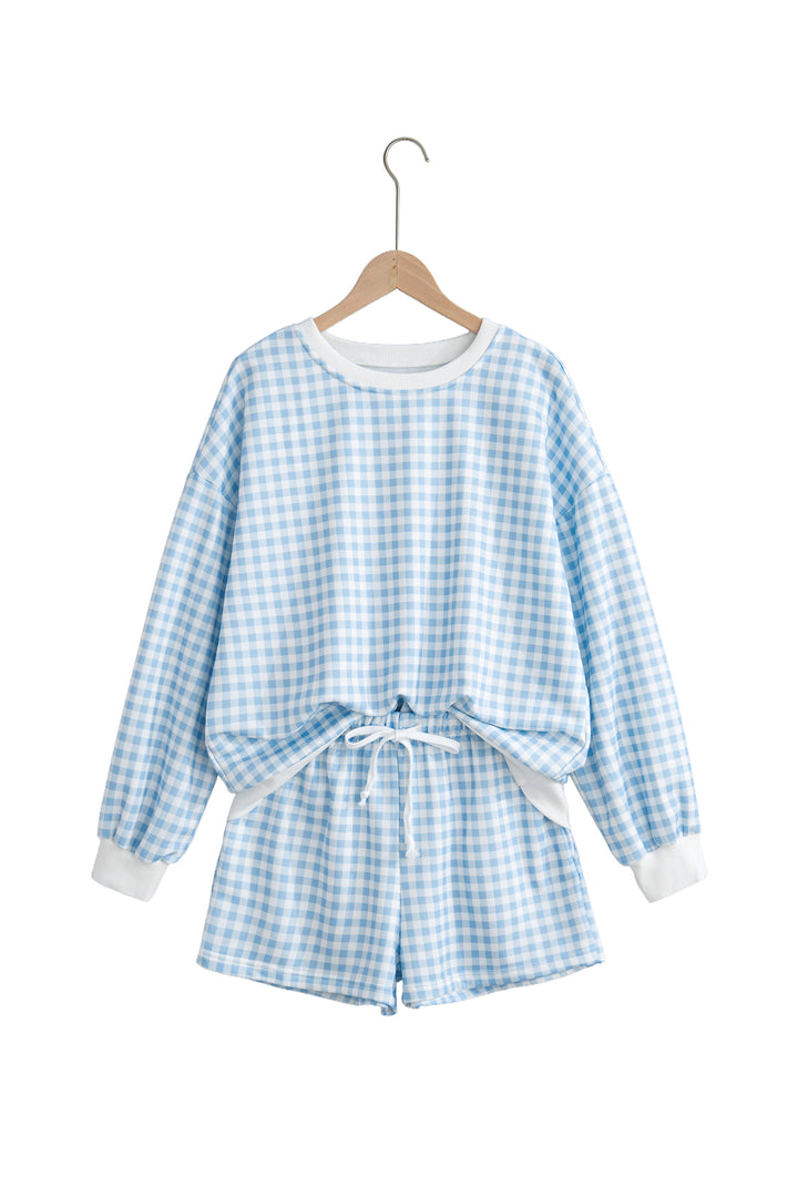 Yellow Plaid Baggy Pullover Drawstring Casual Shorts 2pcs Outfit