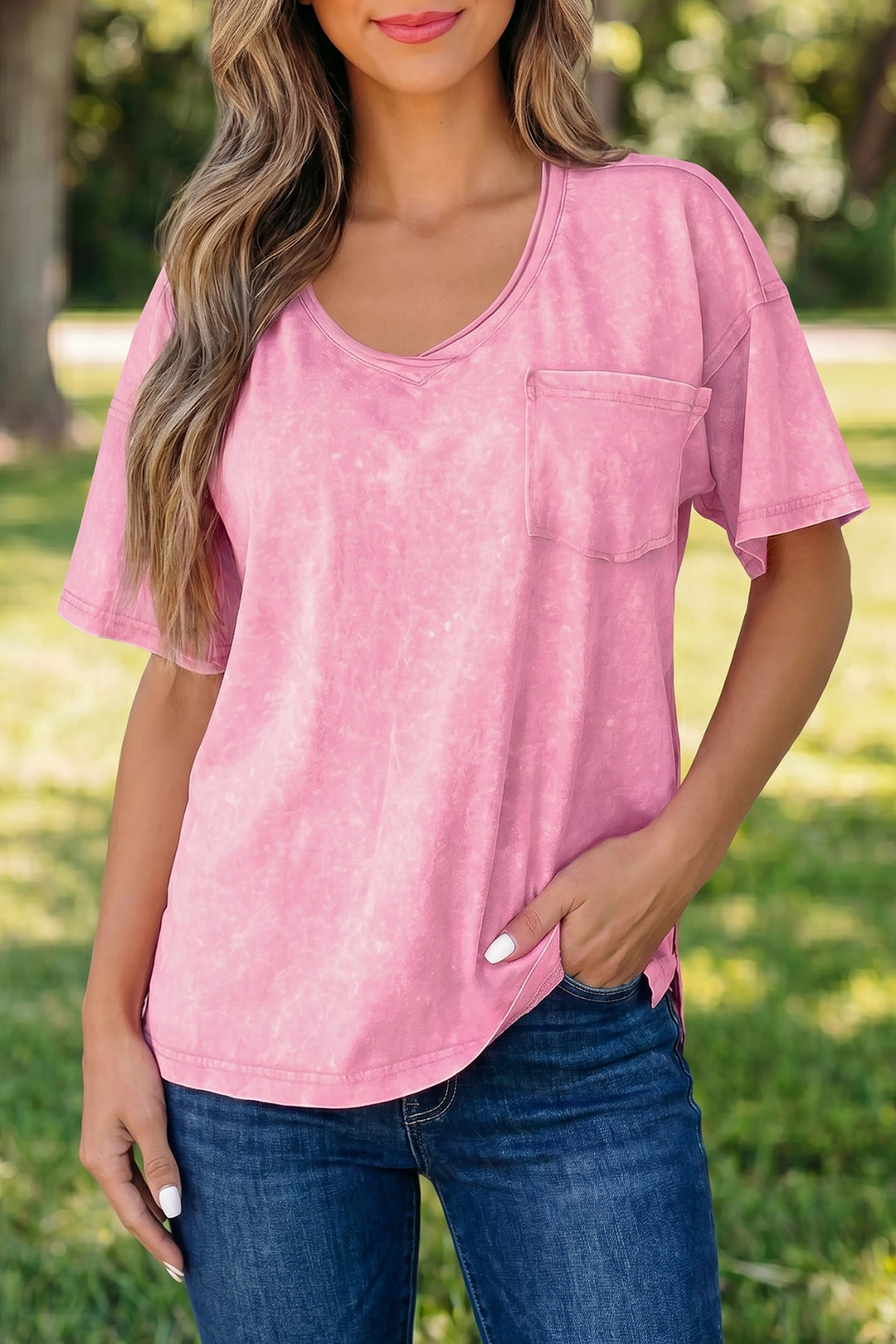 Blue Cotton Mineral Wash T Shirt