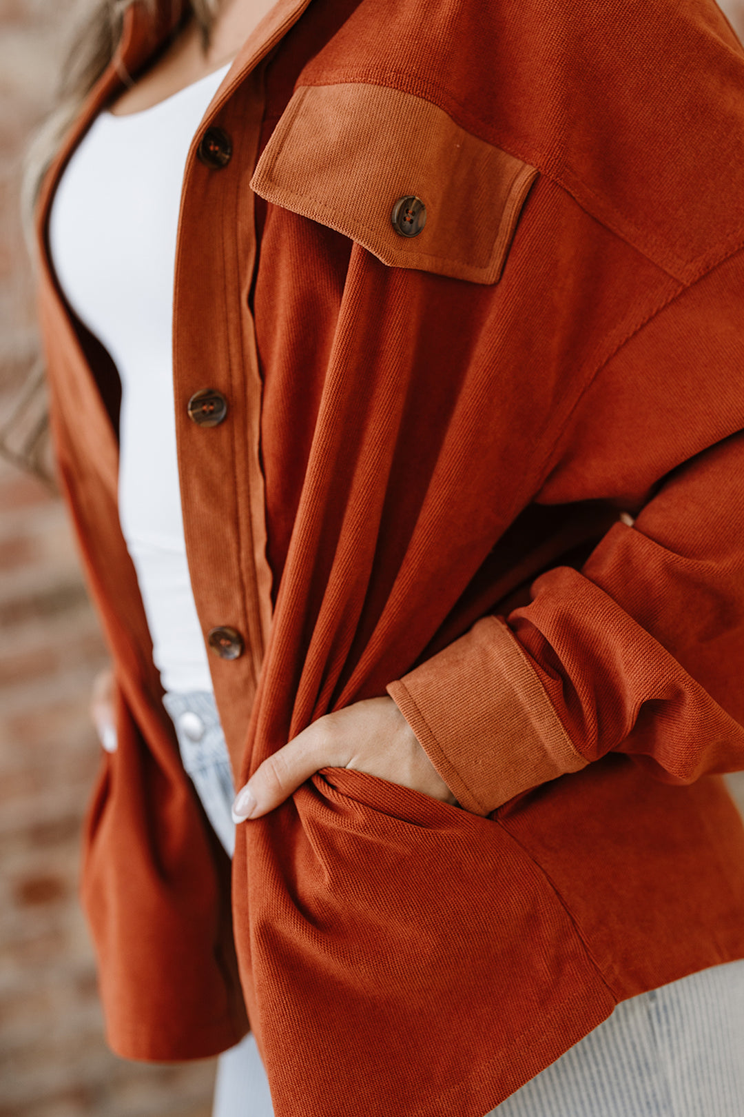 Gold Flame Velvet Flap Pockets Drop Shoulder Casual Shacket