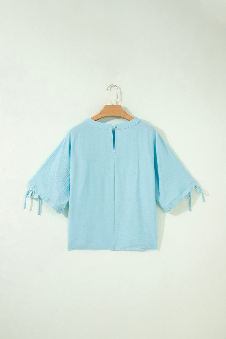 Yellow Cream Tie Half Sleeve Pleated Detail Babydoll Blouse