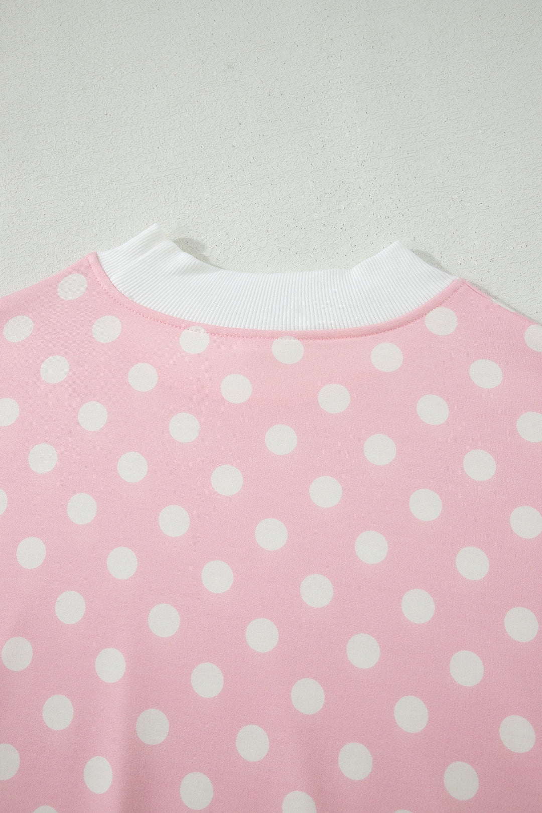 Pink Polka Dot Print Mock Neck Short Sleeve Top Shift Pant Set